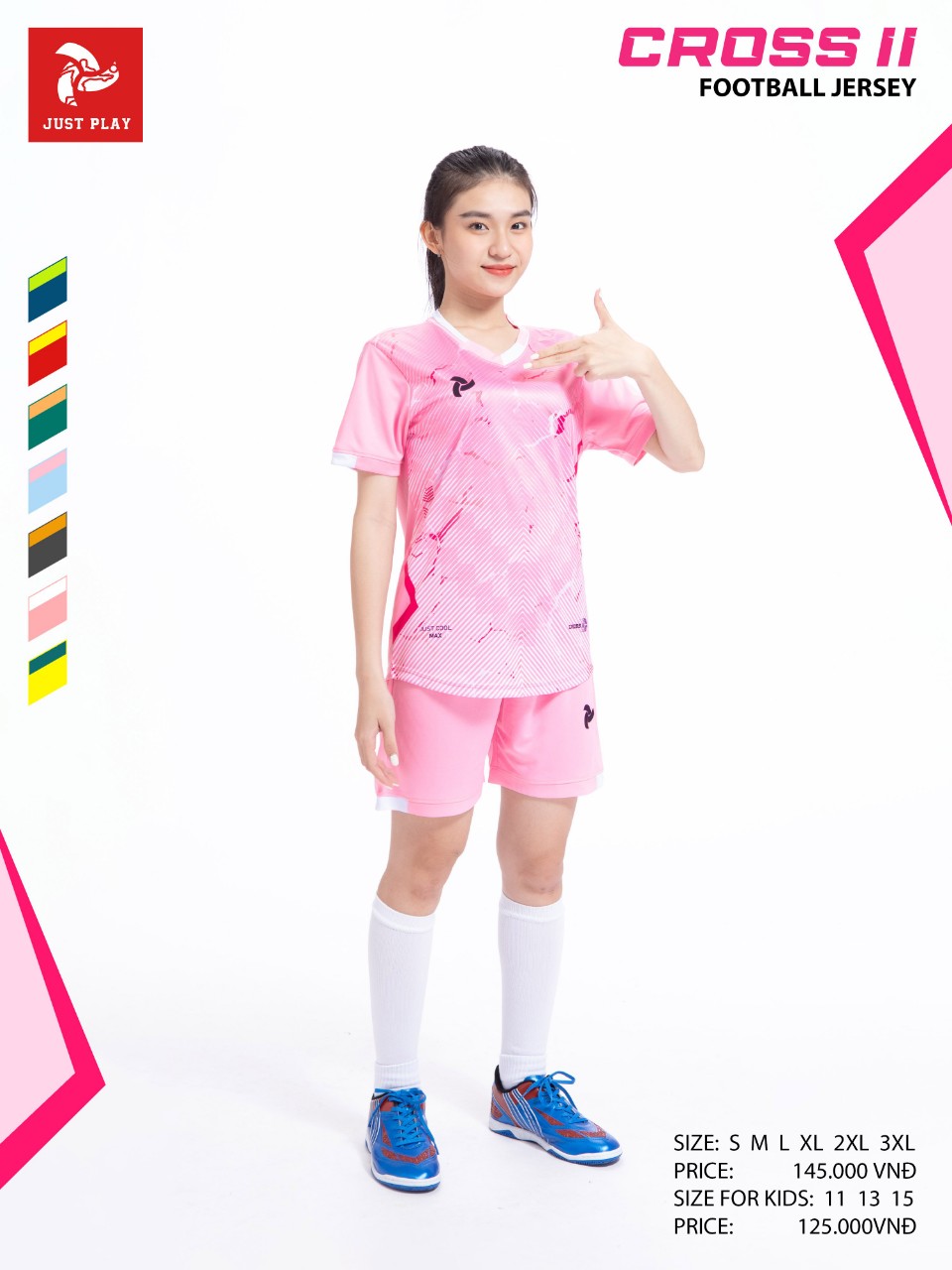 Bộ quần áo bóng đá Justplay Cross II – Hồng (7) Bo quan ao bong da Justplay Cross II – Hong 7