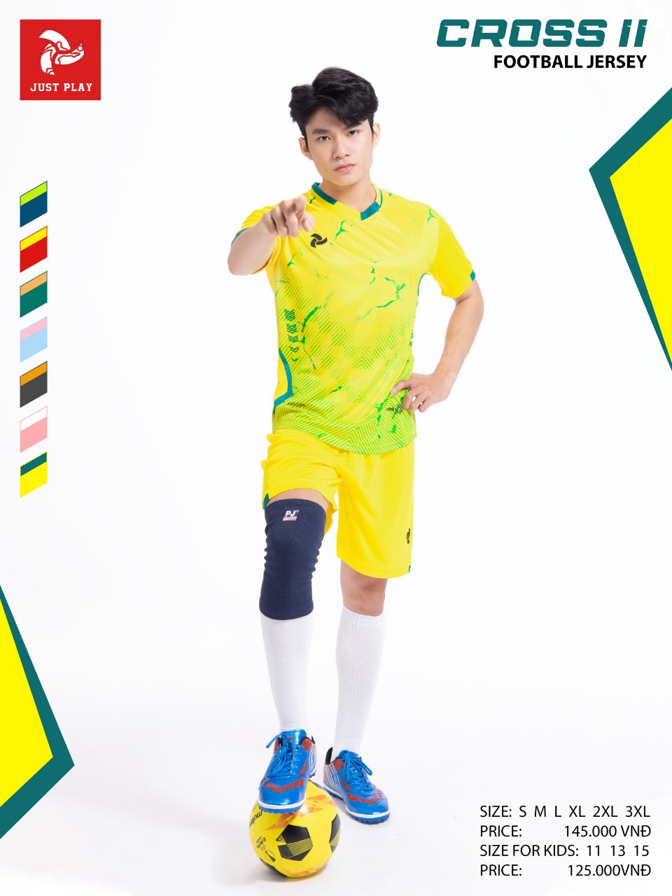 Bộ quần áo bóng đá Justplay Cross II – Màu Vàng (2) Bo quan ao bong da Justplay Cross II – Mau Vang 2