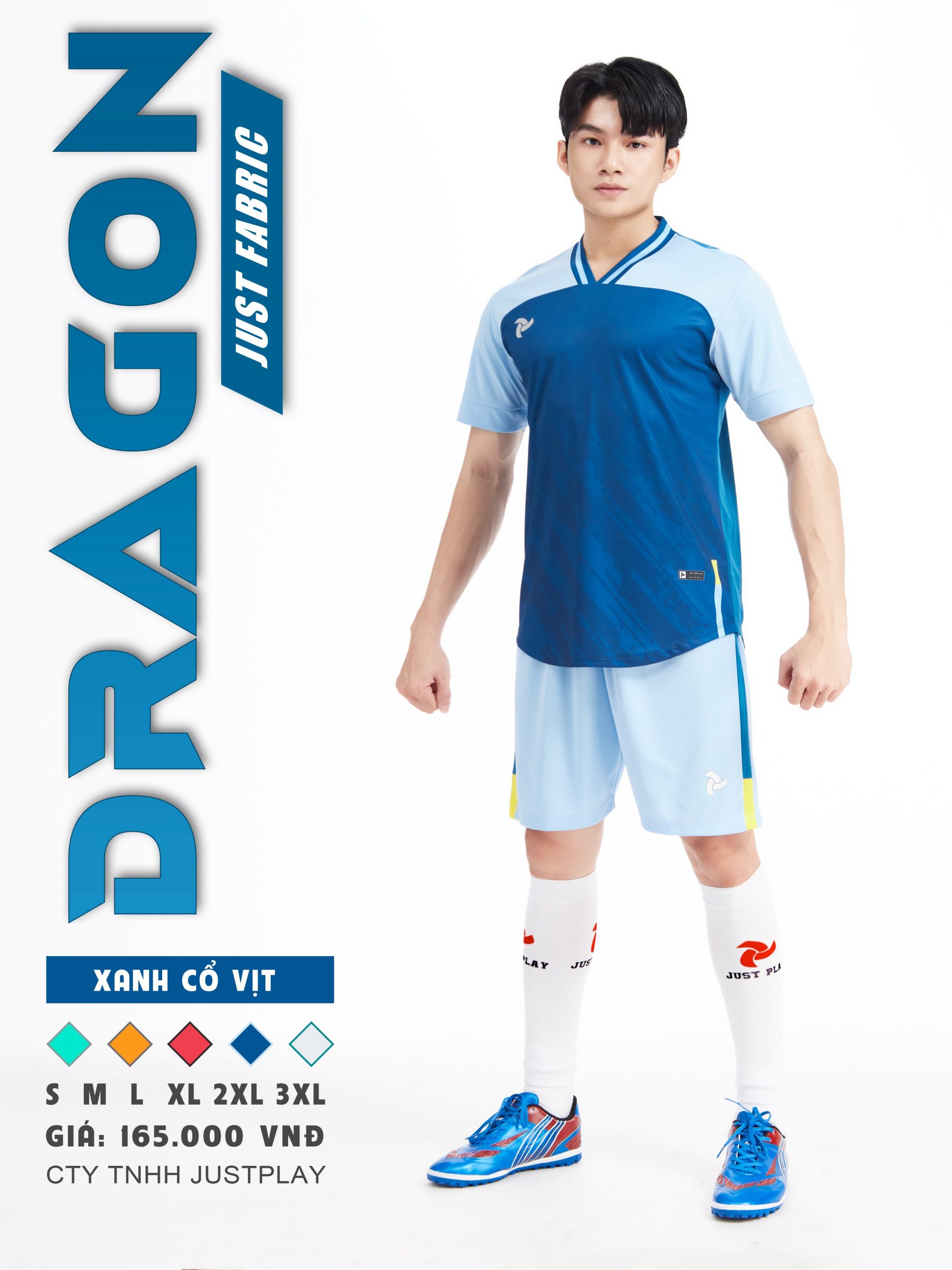Bộ quần áo bóng đá Justplay Dragon Xanh cổ vịt – Mẫu đẹp 2022 có size 3XL (4) Bo quan ao bong da Justplay Dragon Xanh co vit – Mau dep 2022 co size 3XL 4