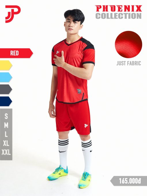 Bộ quần áo bóng đá Justplay Phoenix Đỏ 2022 – Chất vải J-lite cao cấp (2) Bo quan ao bong da Justplay Phoenix Do 2022 – Chat vai J lite cao cap 2