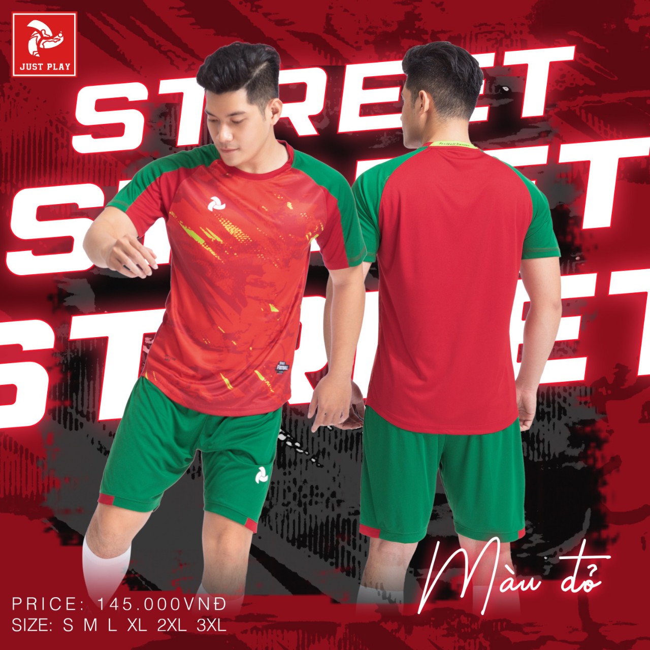 Bộ quần áo bóng đá Justplay Street – Đỏ (1) Bo quan ao bong da Justplay Street – Do 1