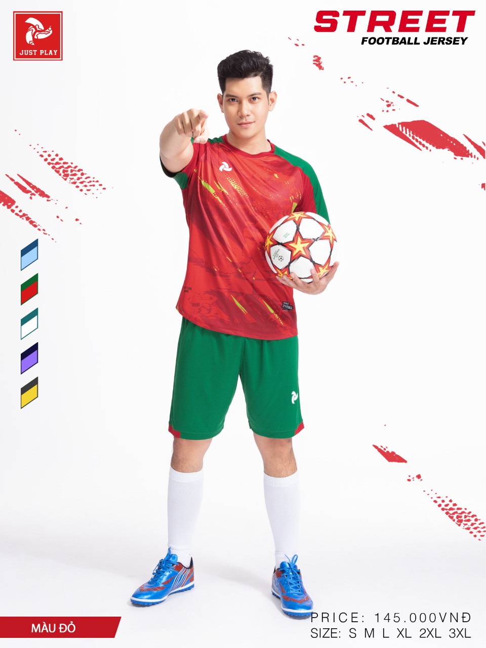 Bộ quần áo bóng đá Justplay Street – Đỏ (11) Bo quan ao bong da Justplay Street – Do 11