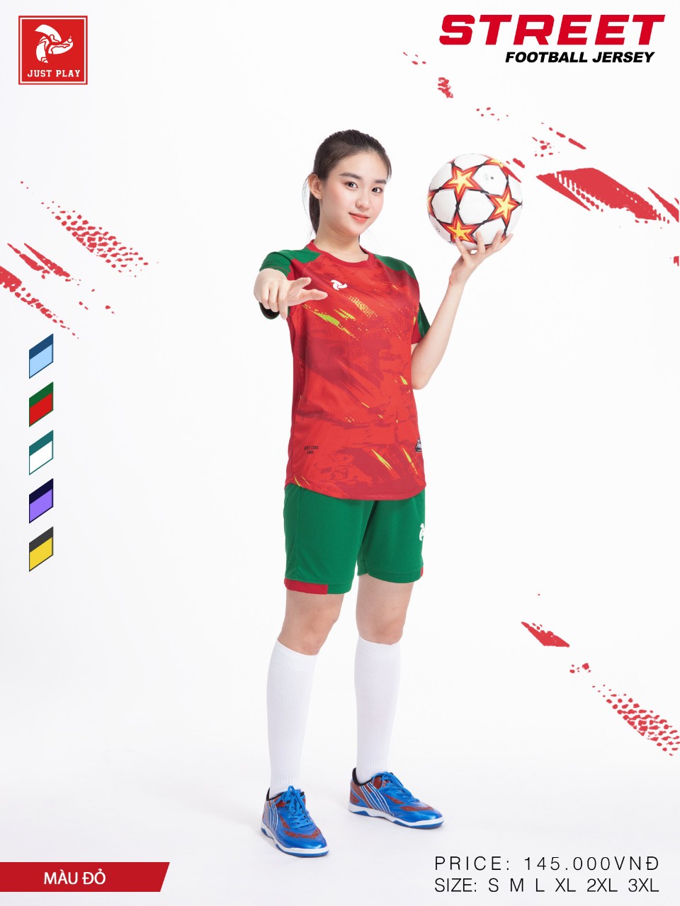 Bộ quần áo bóng đá Justplay Street – Đỏ (5) Bo quan ao bong da Justplay Street – Do 5
