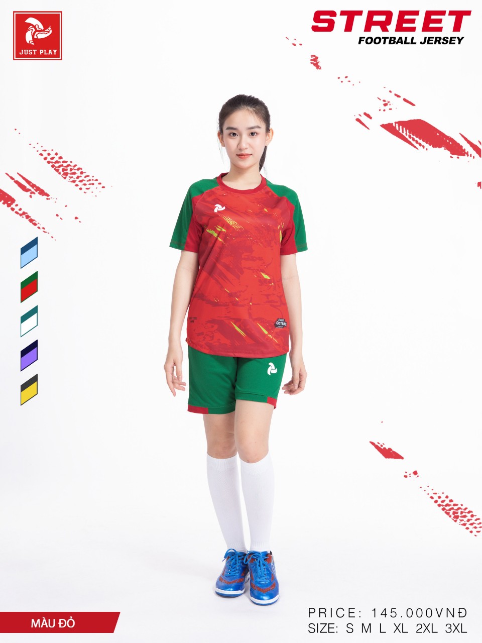Bộ quần áo bóng đá Justplay Street – Đỏ (8) Bo quan ao bong da Justplay Street – Do 8
