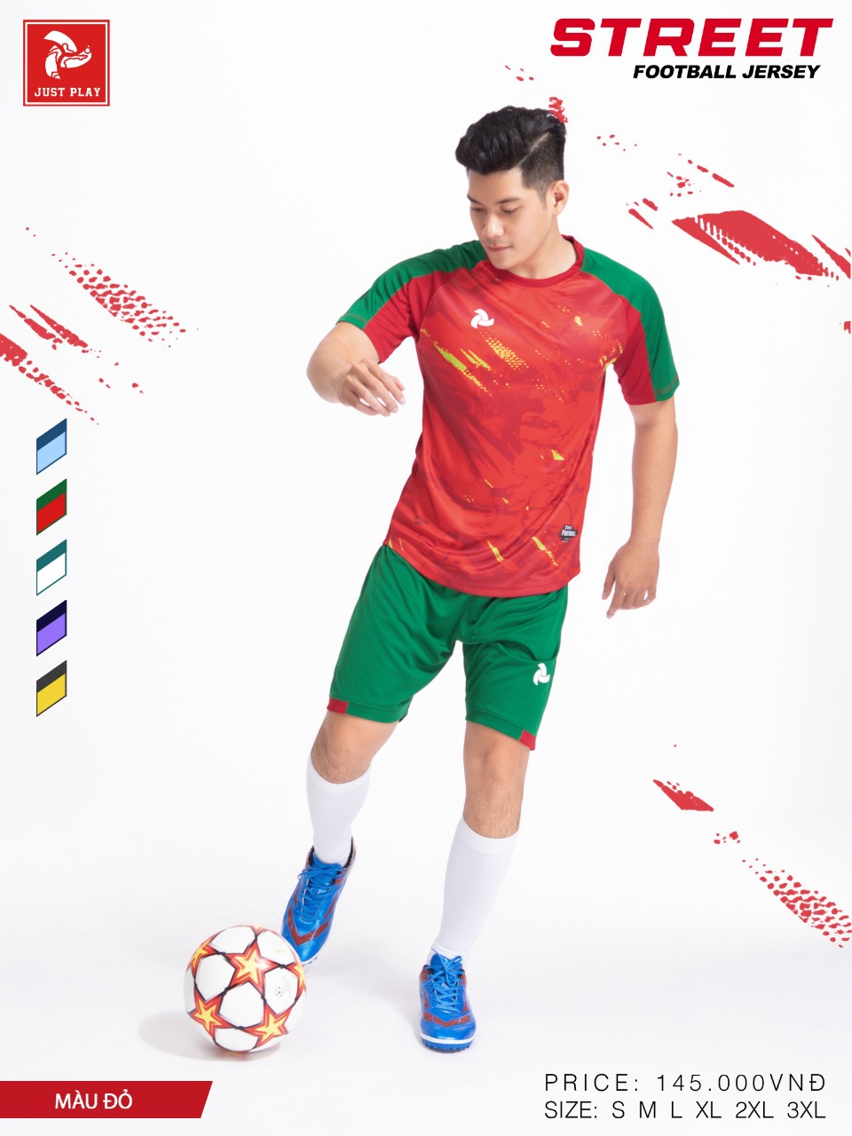 Bộ quần áo bóng đá Justplay Street – Đỏ (9) Bo quan ao bong da Justplay Street – Do 9